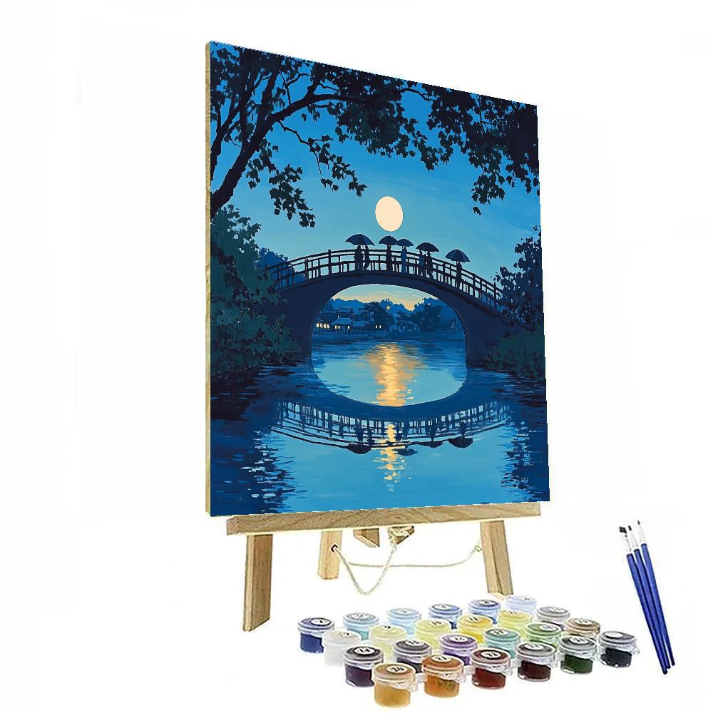 Hiroshige Inspired Moon Over Arched Bridge Number painting