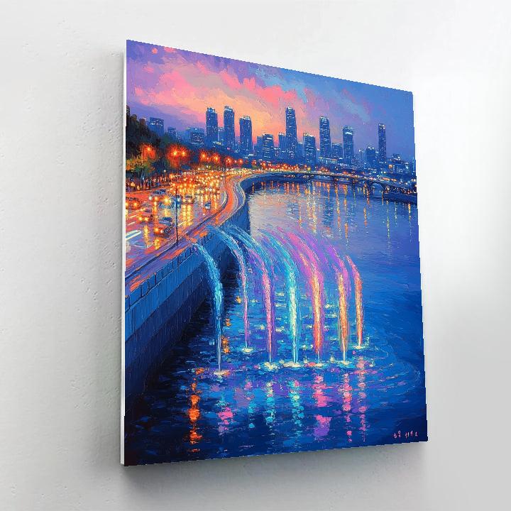 Skyline And Han River From Banpo Bridge Seoul South Korea Number painting