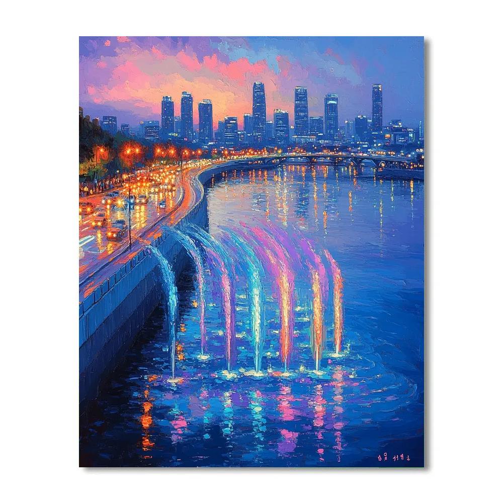 Skyline And Han River From Banpo Bridge Seoul South Korea Number painting