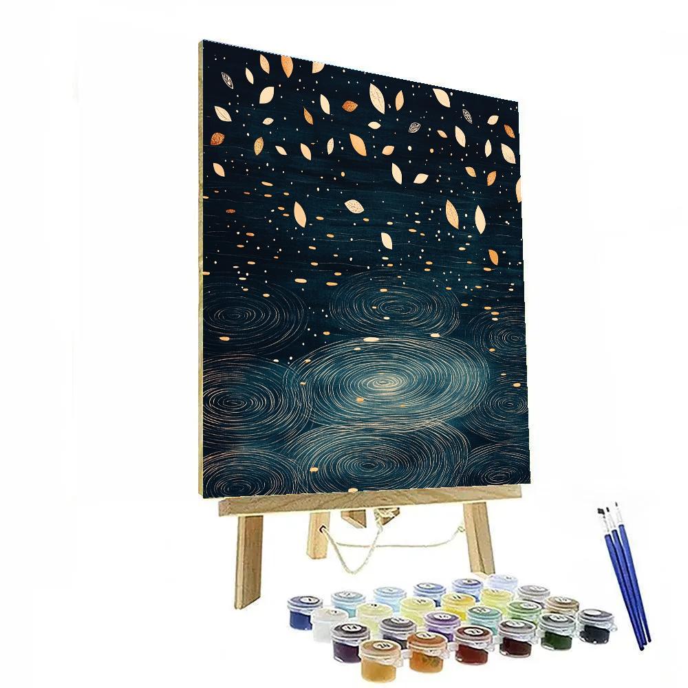 Gustav Klimt Inspired Golden Petal Rain On Dark Lake Number painting