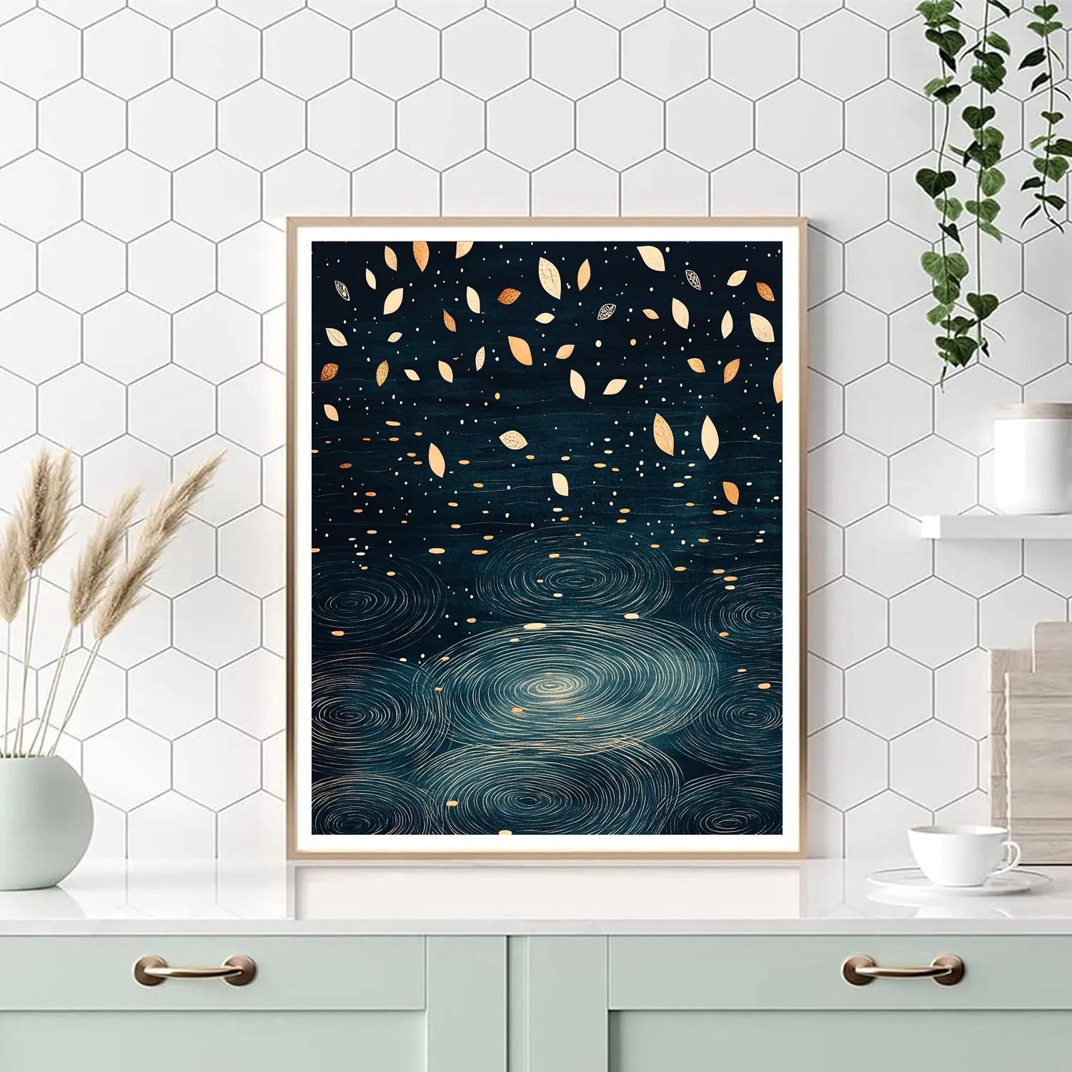 Gustav Klimt Inspired Golden Petal Rain On Dark Lake Number painting