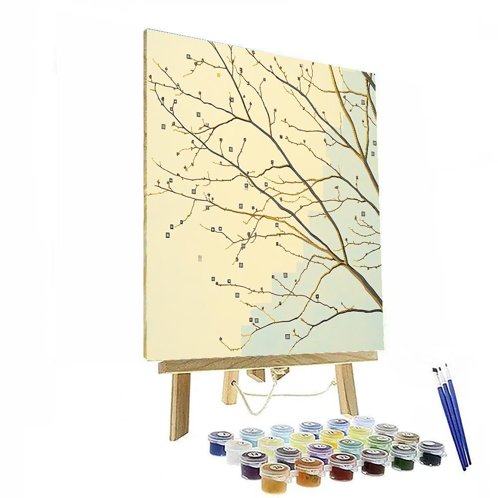 Gustav Klimt Inspired Golden Branches Against Winter Sky paint by color