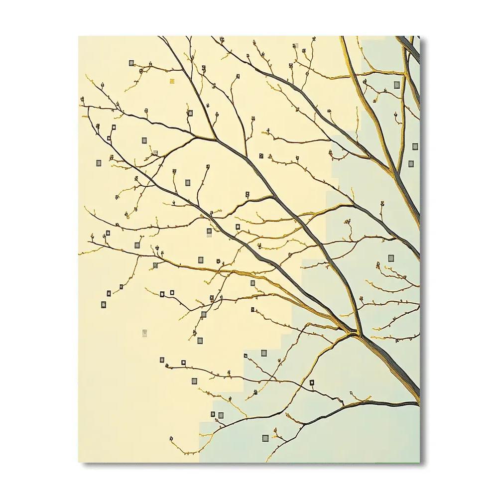 Gustav Klimt Inspired Golden Branches Against Winter Sky paint by color