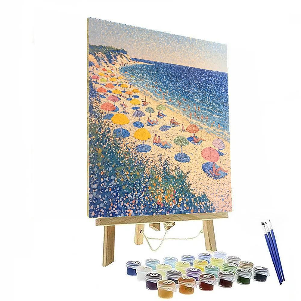 Seurat Inspired Beach Umbrellas At Noon paint by color