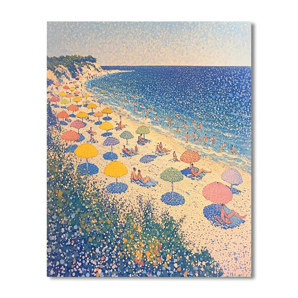 Seurat Inspired Beach Umbrellas At Noon paint by color