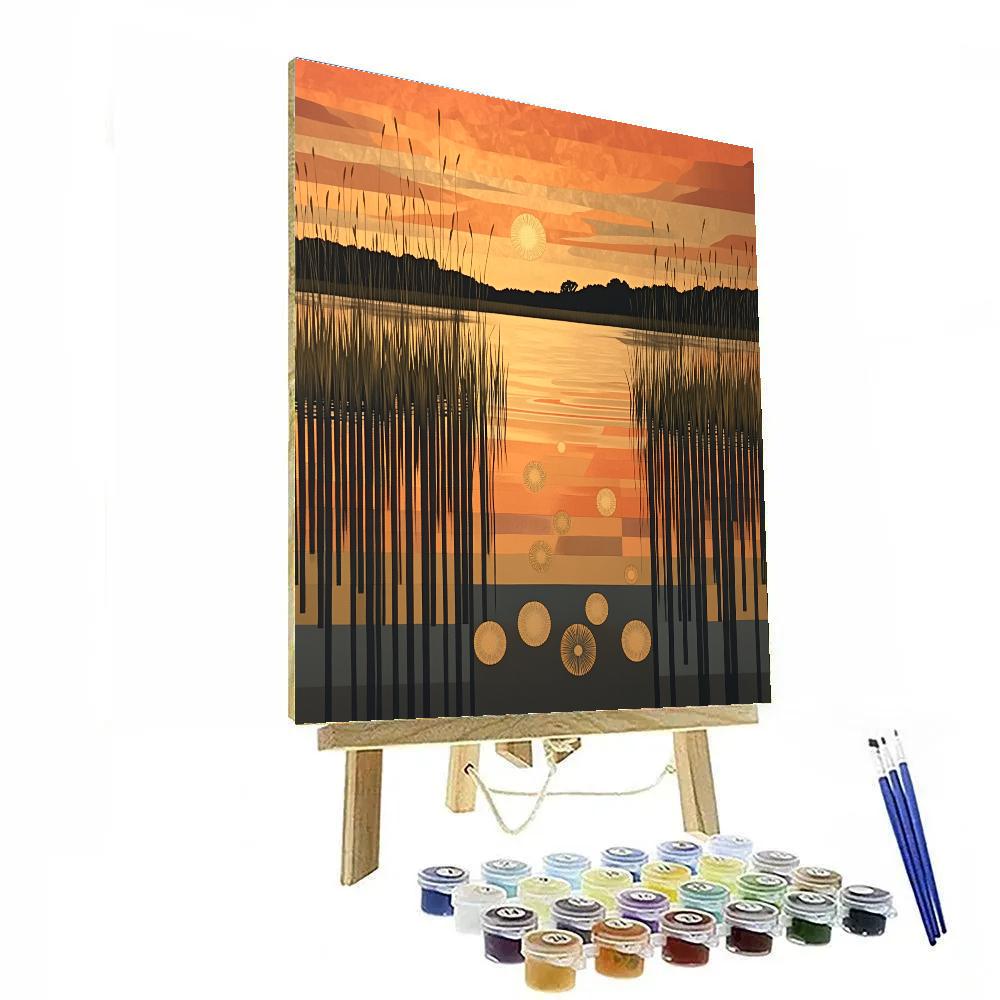 Gustav Klimt Inspired Ornamental Golden Marsh Sunset paint by color