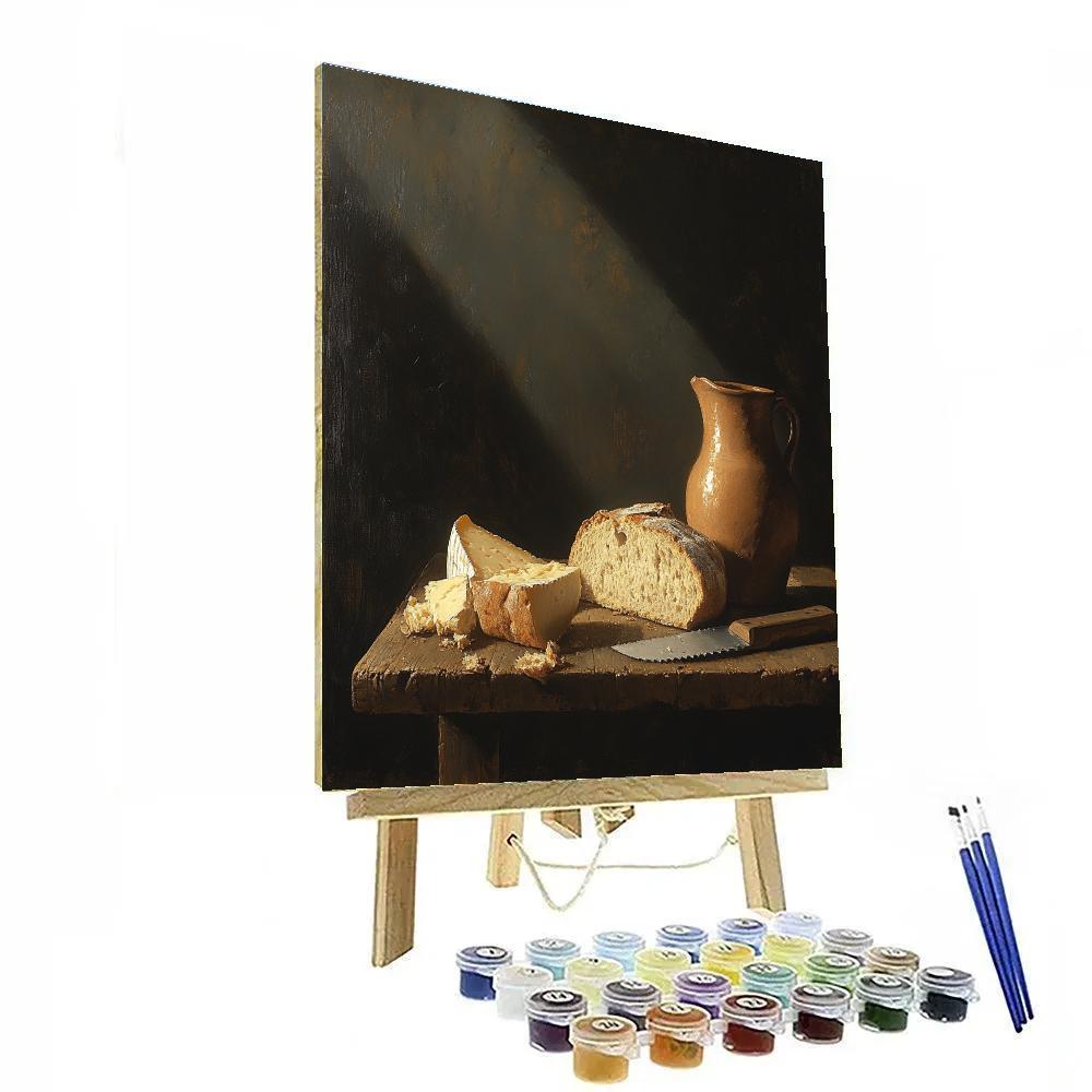 Caravaggio Inspired Supper Table With Bread And Cheese Number painting