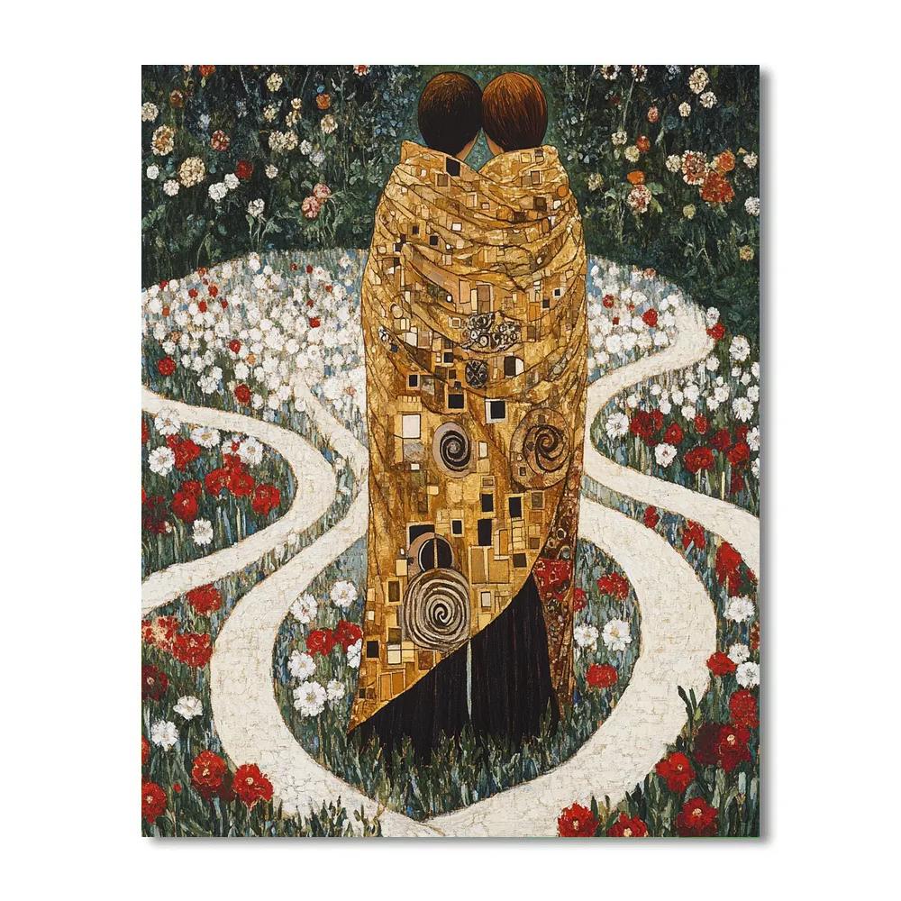 Klimt Inspired Golden Lovers In A Garden DIY paint by numbers