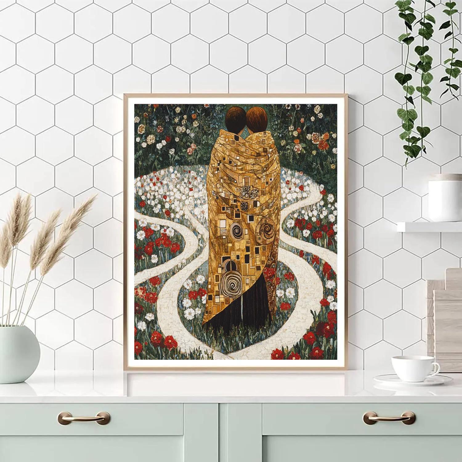 Klimt Inspired Golden Lovers In A Garden DIY paint by numbers