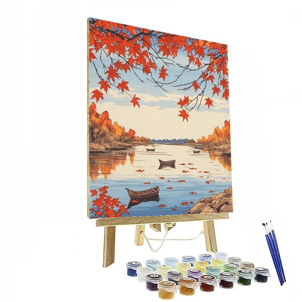 Hiroshige Inspired Autumn Leaves Over River painting number kit
