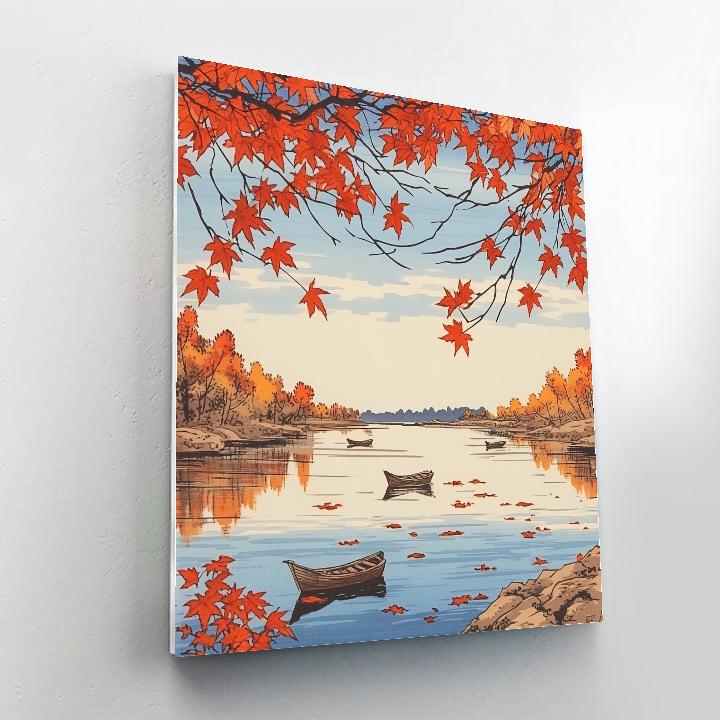 Hiroshige Inspired Autumn Leaves Over River painting number kit