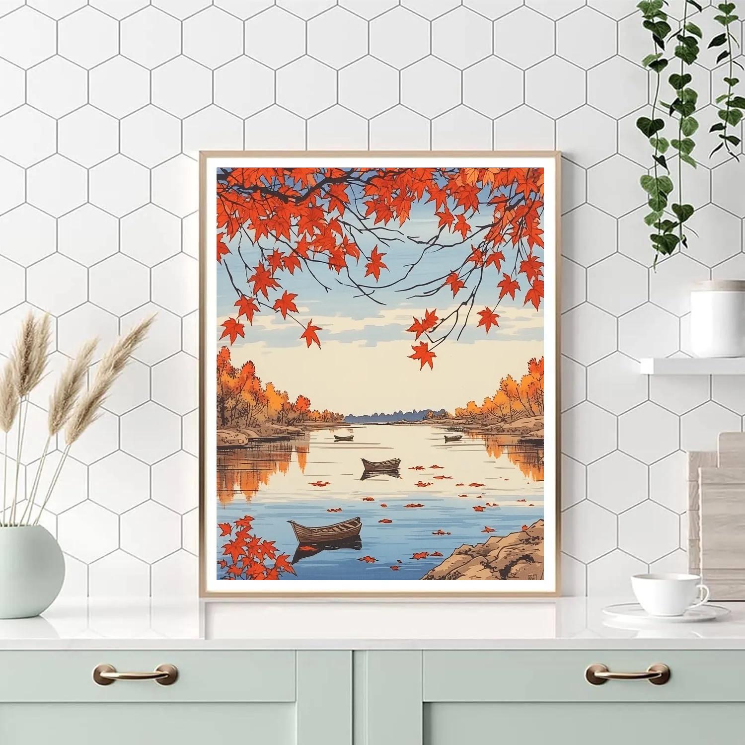 Hiroshige Inspired Autumn Leaves Over River painting number kit