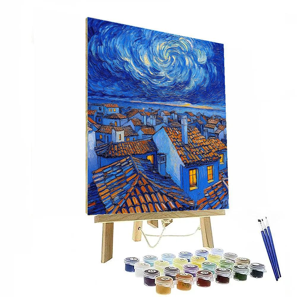 Van Gogh Inspired Storm Over City Rooftops paint by numbers
