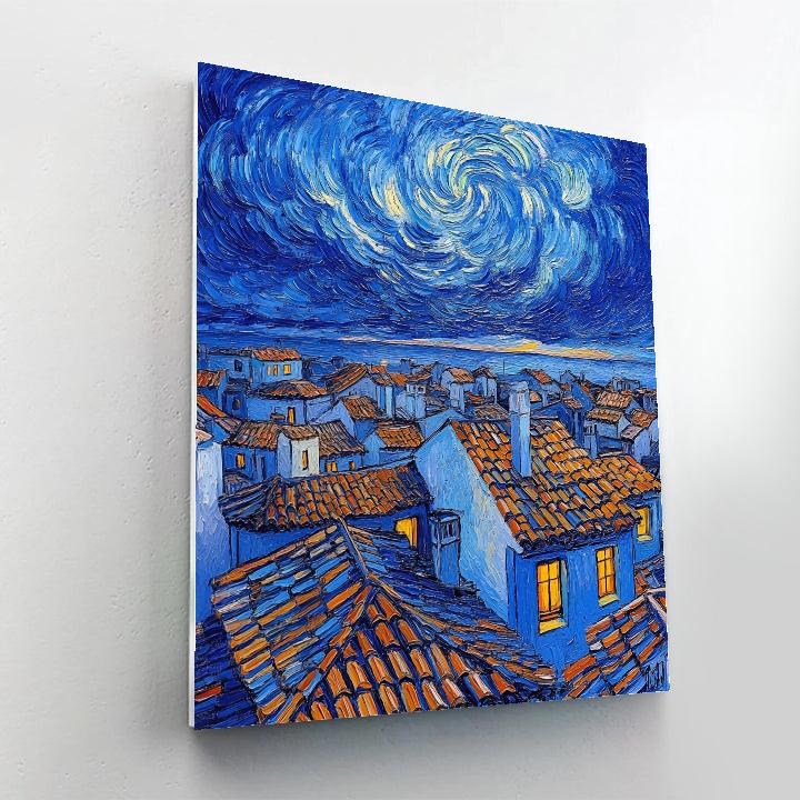 Van Gogh Inspired Storm Over City Rooftops paint by numbers