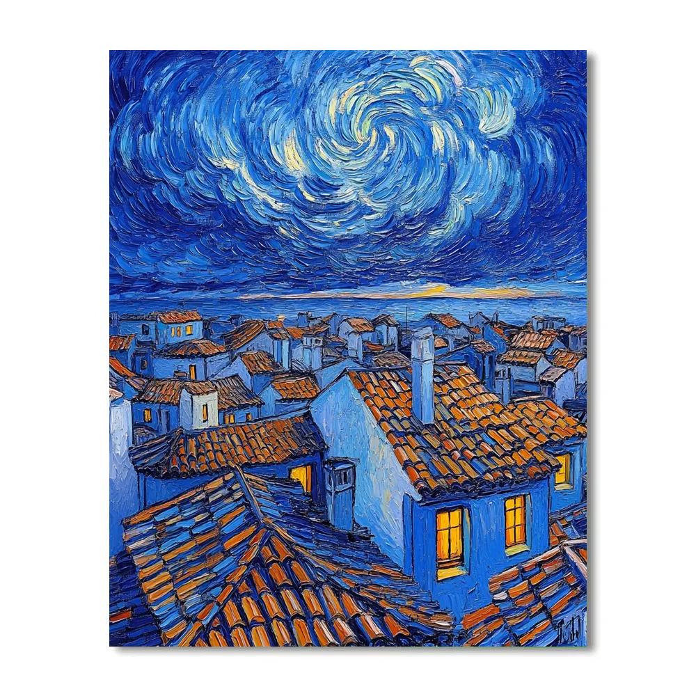 Van Gogh Inspired Storm Over City Rooftops paint by numbers