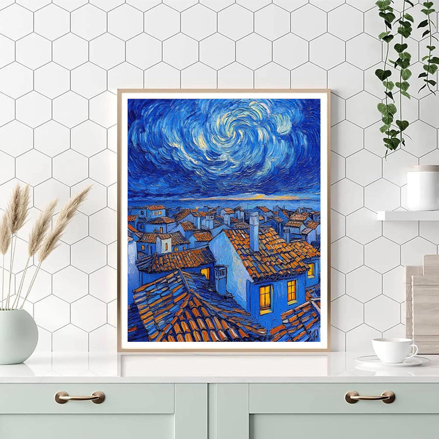 Van Gogh Inspired Storm Over City Rooftops paint by numbers