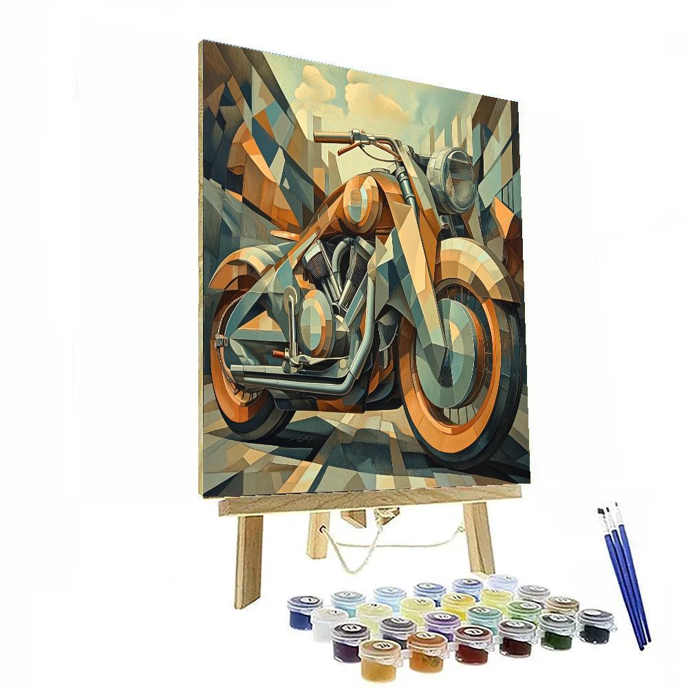 Picasso Inspired Cubist Vintage Motorcycle Number painting