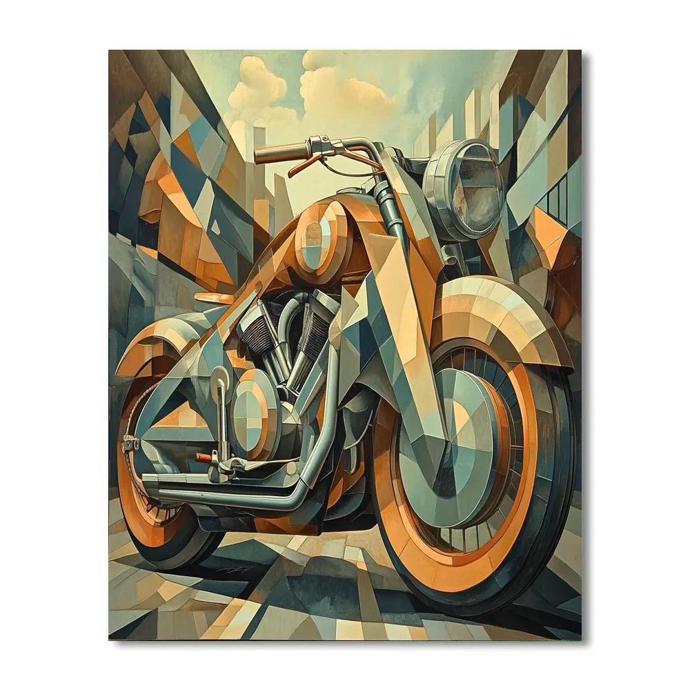 Picasso Inspired Cubist Vintage Motorcycle Number painting