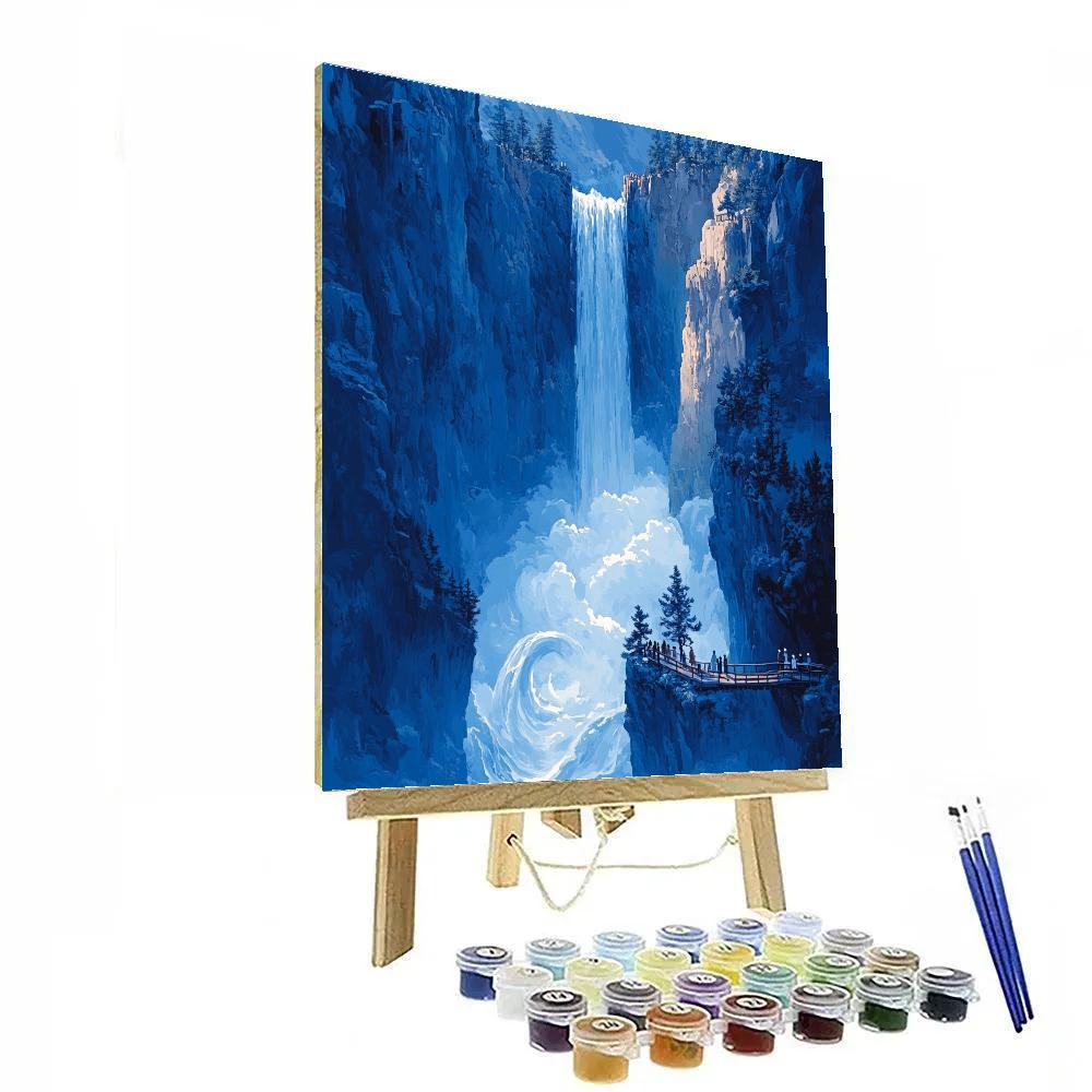 Hokusai Inspired Cascading Waterfall Gorge paint by color