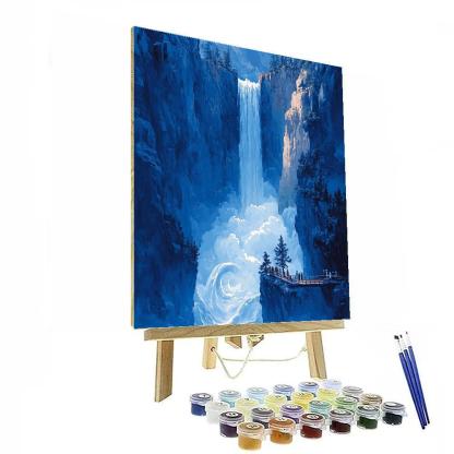 Hokusai Inspired Cascading Waterfall Gorge paint by color