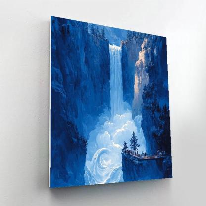 Hokusai Inspired Cascading Waterfall Gorge paint by color