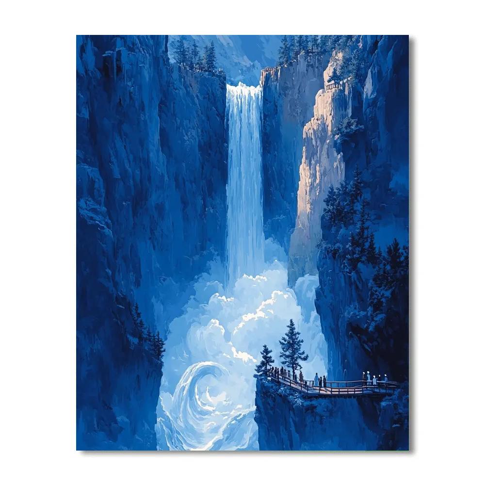 Hokusai Inspired Cascading Waterfall Gorge paint by color
