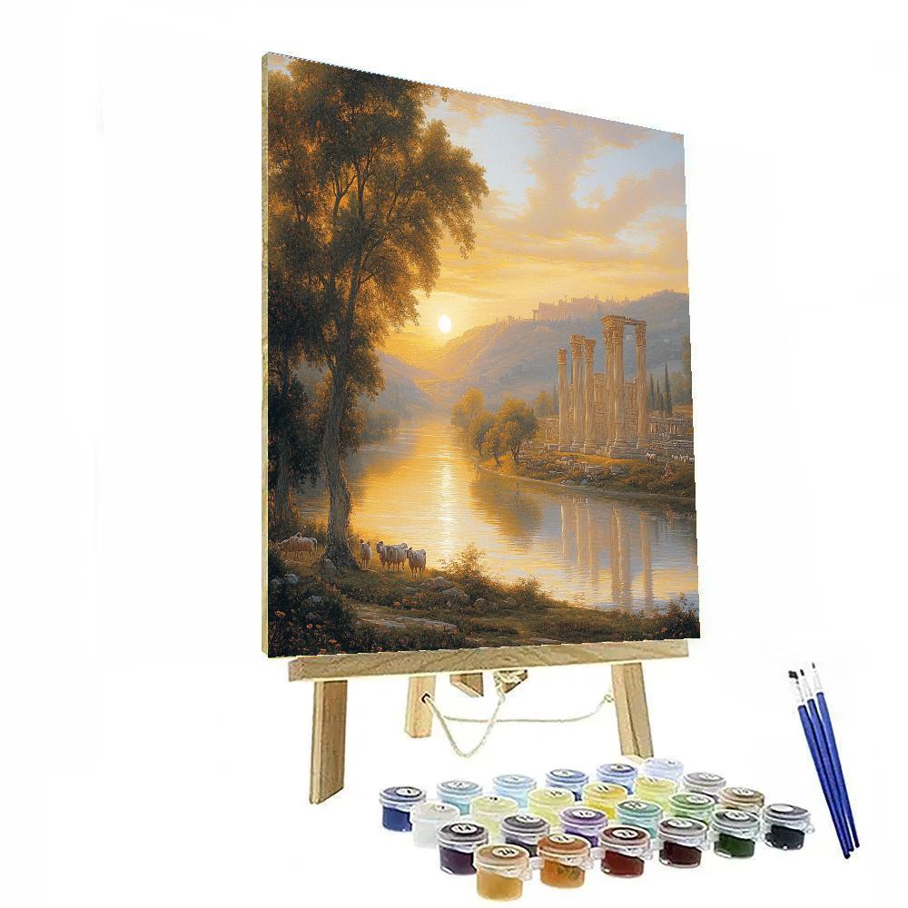 Claude Lorrain Inspired Pastoral River Sunrise Number painting