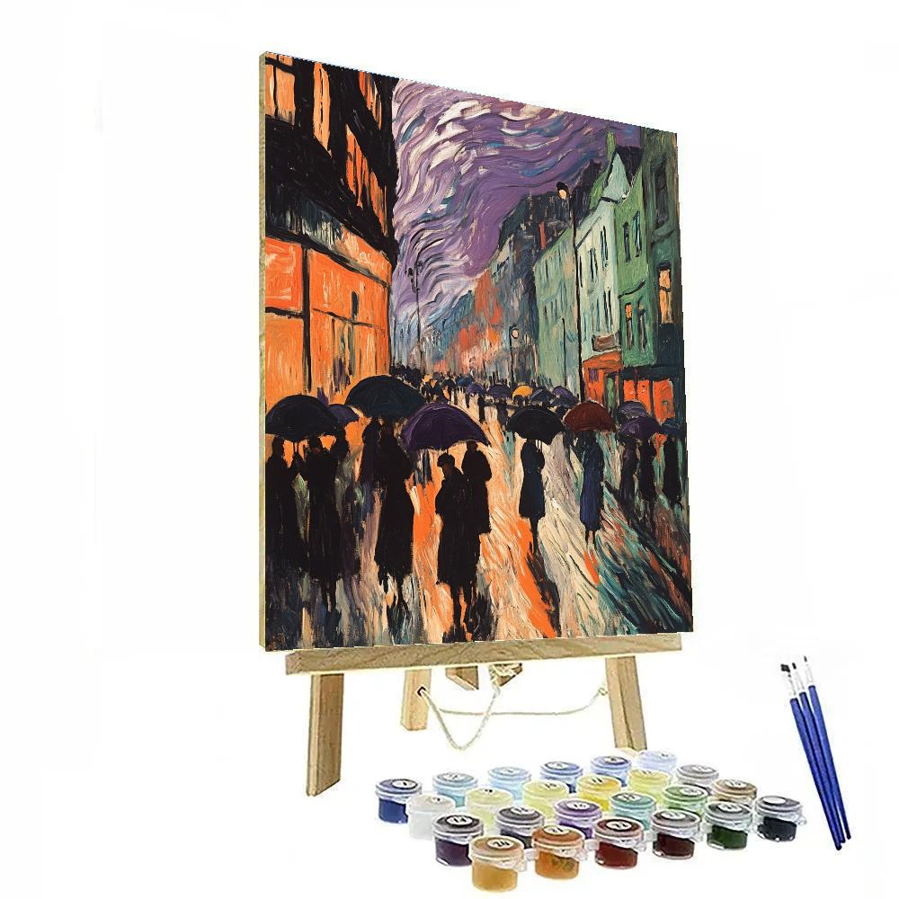 Edvard Munch Inspired Rainy City Anxiety Numbered painting kits