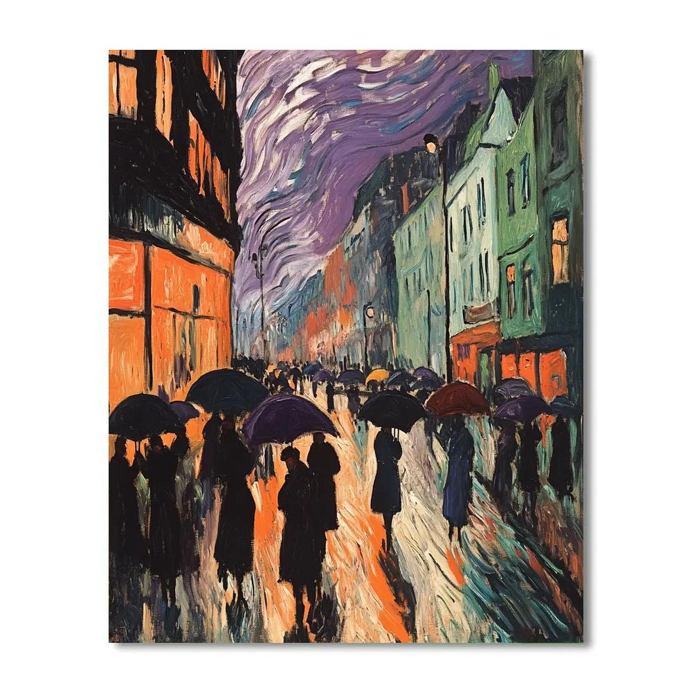 Edvard Munch Inspired Rainy City Anxiety Numbered painting kits