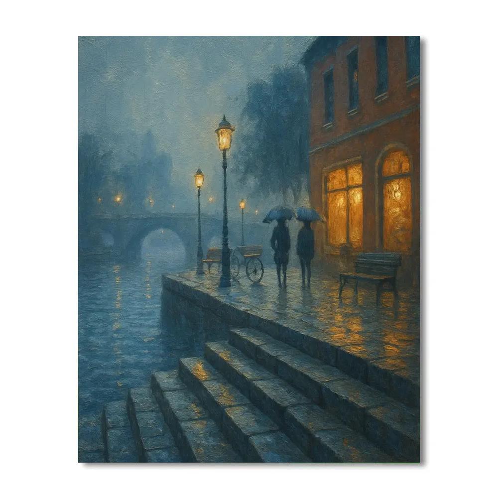 Lantern Mist Over The Riverside Steps paint by numbers