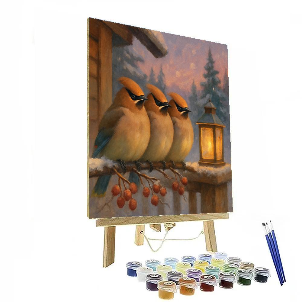 Lantern Light Among The Cedar Waxwings Paint by numbers kits
