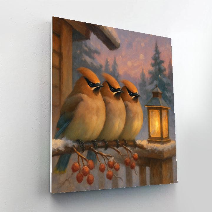 Lantern Light Among The Cedar Waxwings Paint by numbers kits