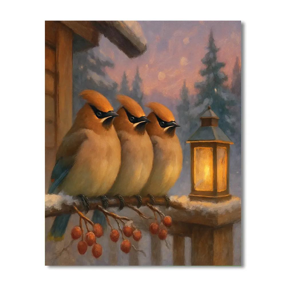 Lantern Light Among The Cedar Waxwings Paint by numbers kits