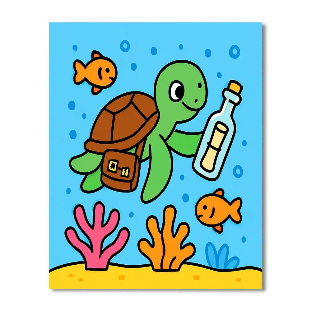 Coral Reef Mail Delivery Turtle painting number kit