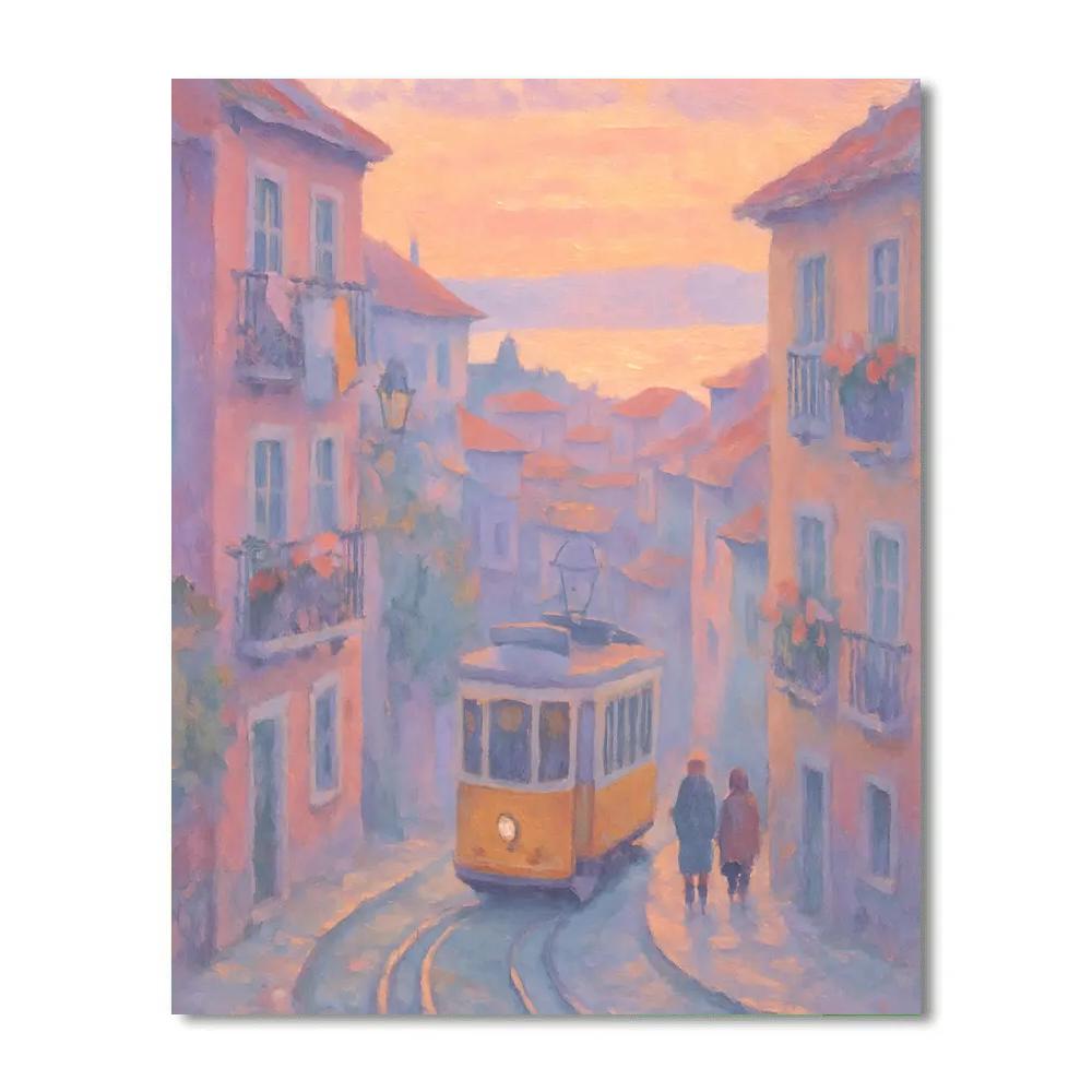 Apricot Dawn Above The Hilltop Tram DIY paint by numbers