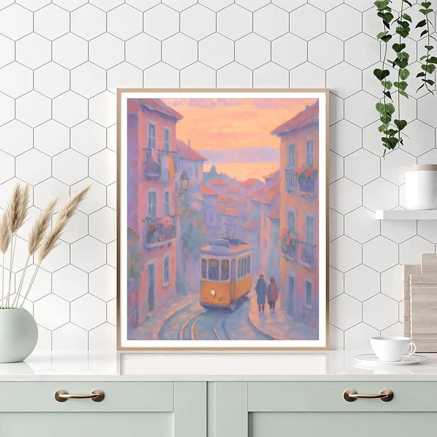 Apricot Dawn Above The Hilltop Tram DIY paint by numbers