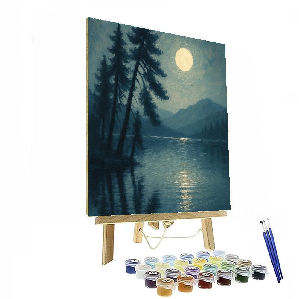 Moonlit Pines And Silver Ripples paint by number