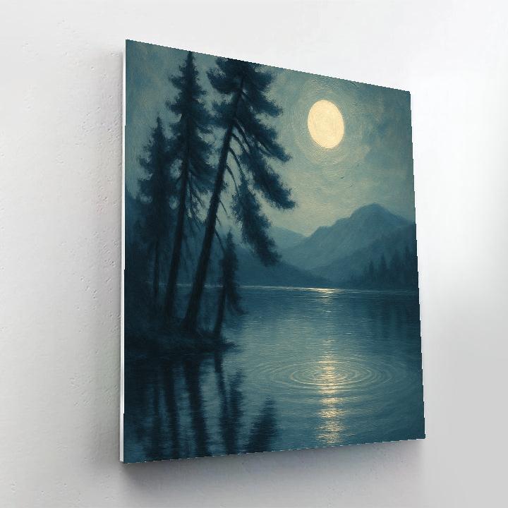 Moonlit Pines And Silver Ripples paint by number