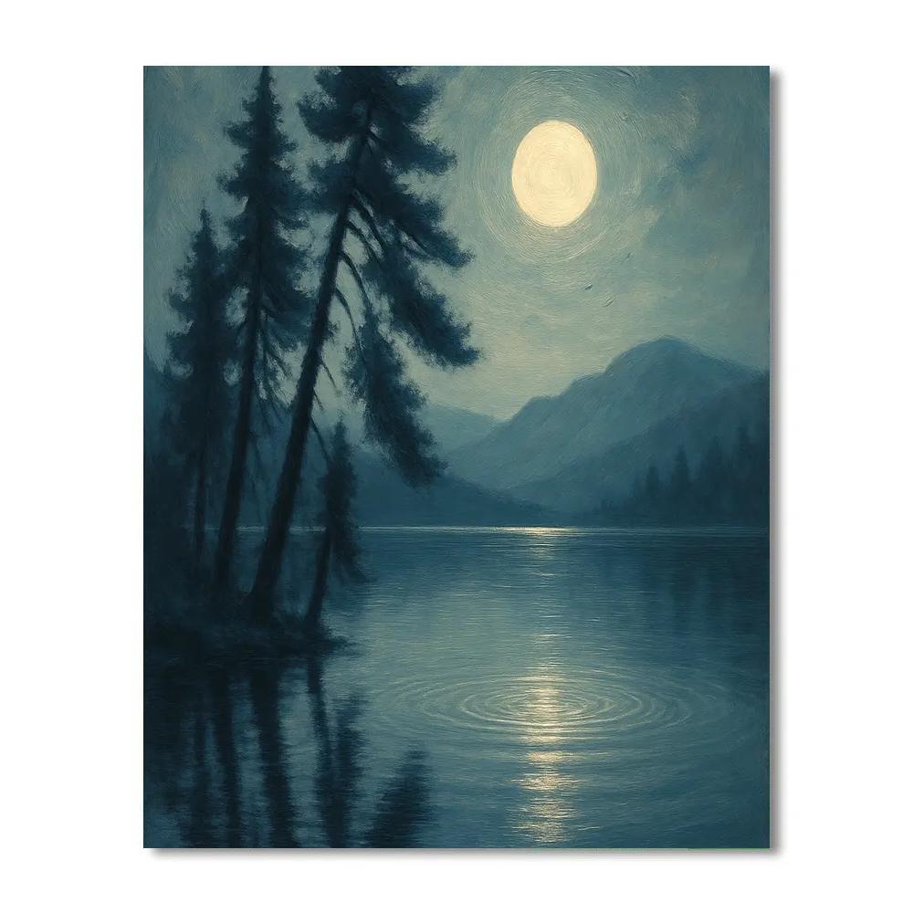 Moonlit Pines And Silver Ripples paint by number