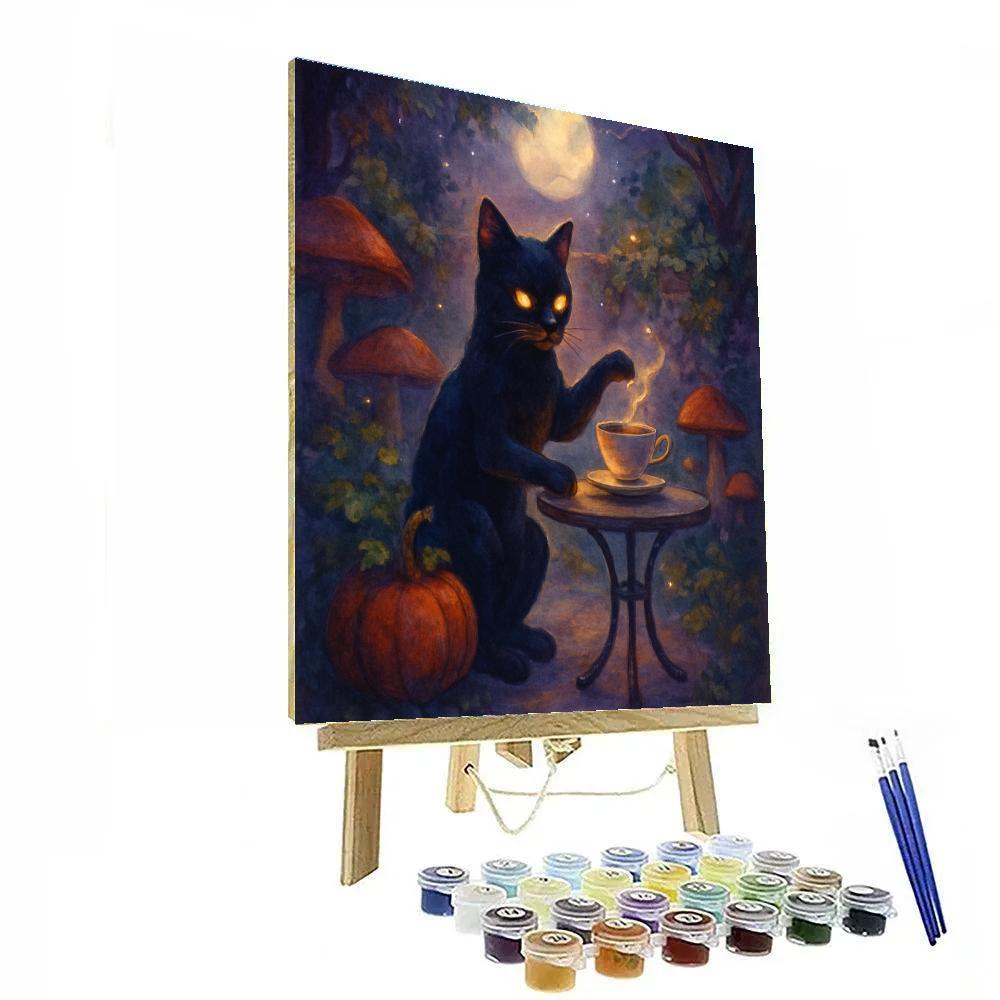 The Black Cat Tea Garden At Moonrise Number painting