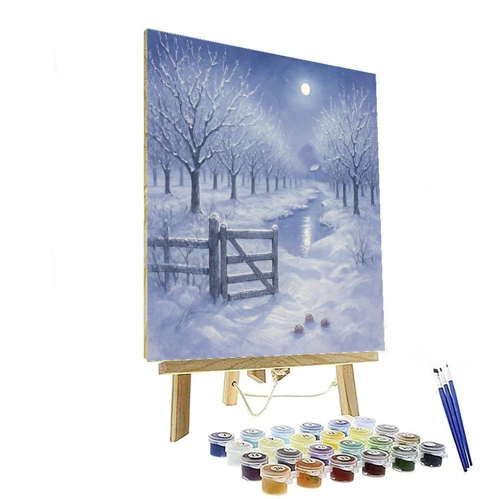 Moonlit Orchard With Frosted Gate paint by numbers