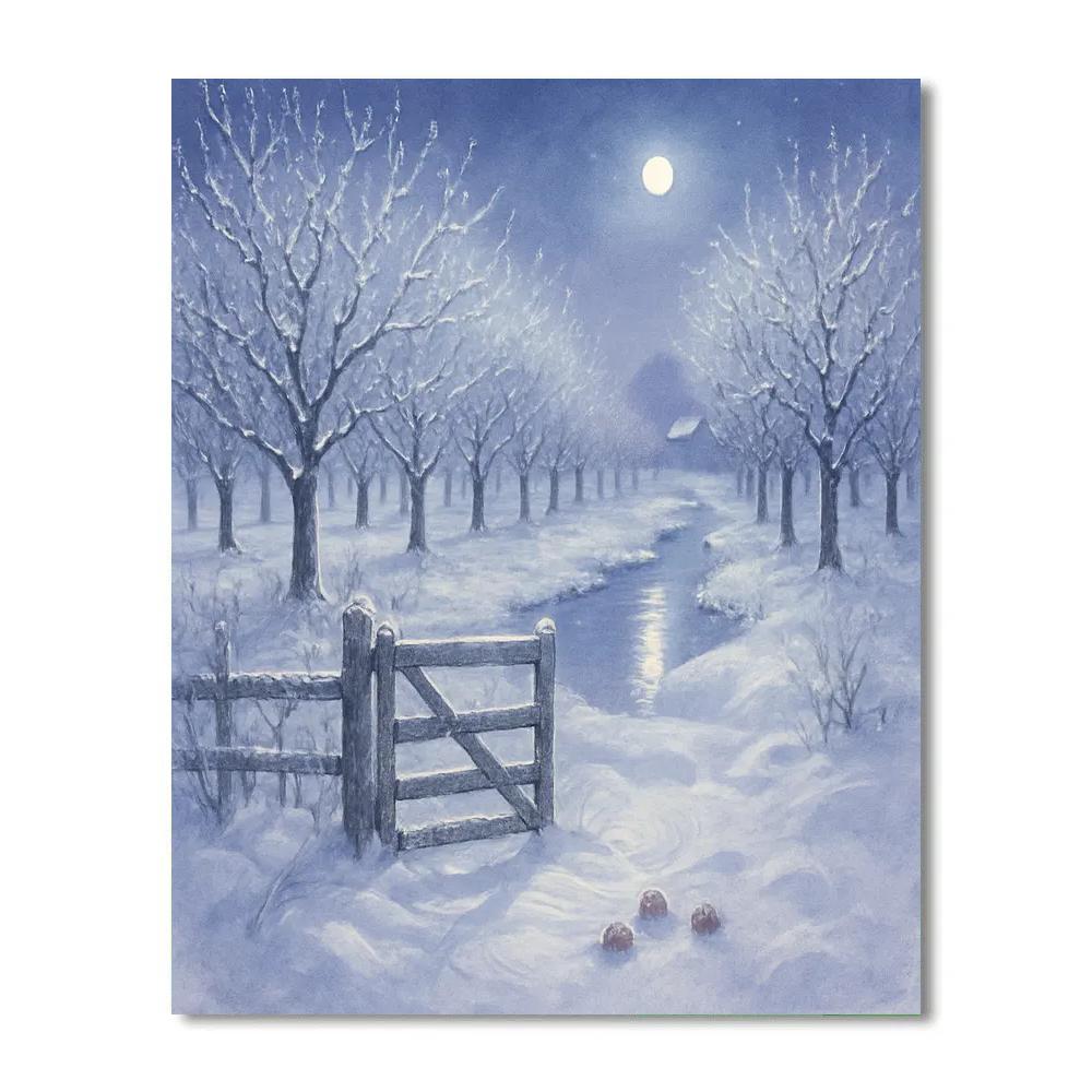 Moonlit Orchard With Frosted Gate paint by numbers