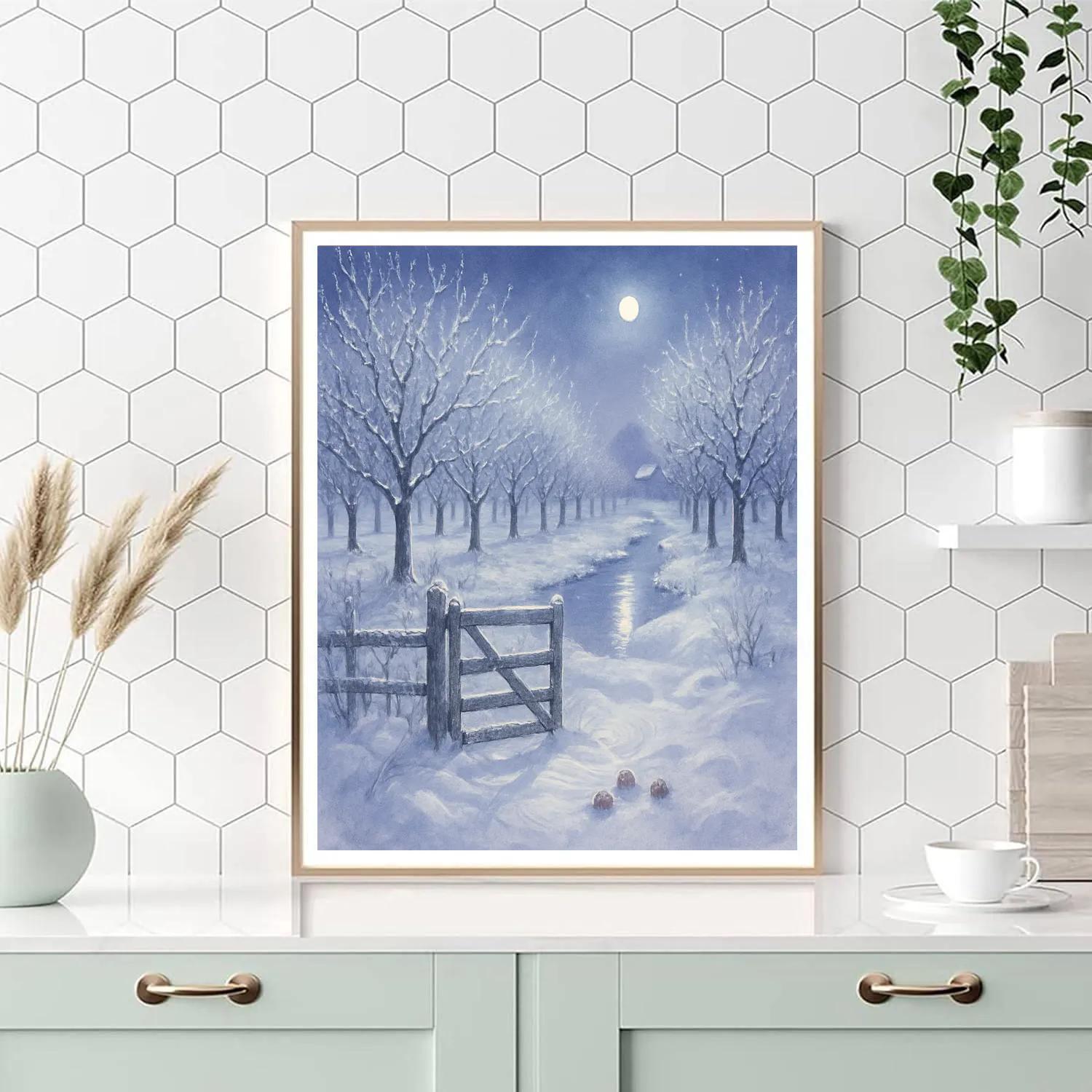 Moonlit Orchard With Frosted Gate paint by numbers