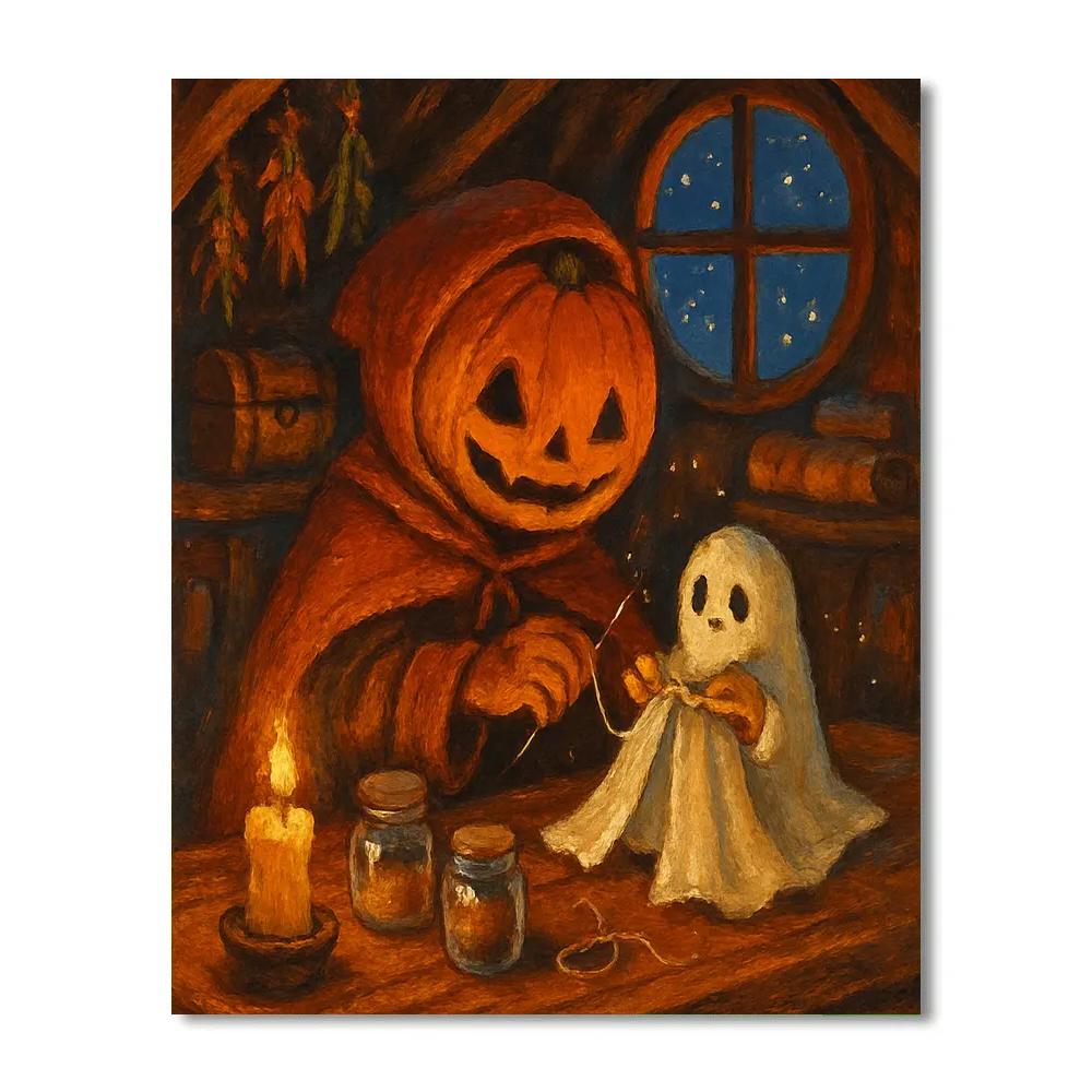 Pumpkin Headed Tailor In The Attic Workshop Numbered painting kits