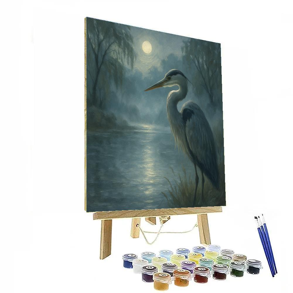 Moonlit Herons In The Quiet Backwater Number painting
