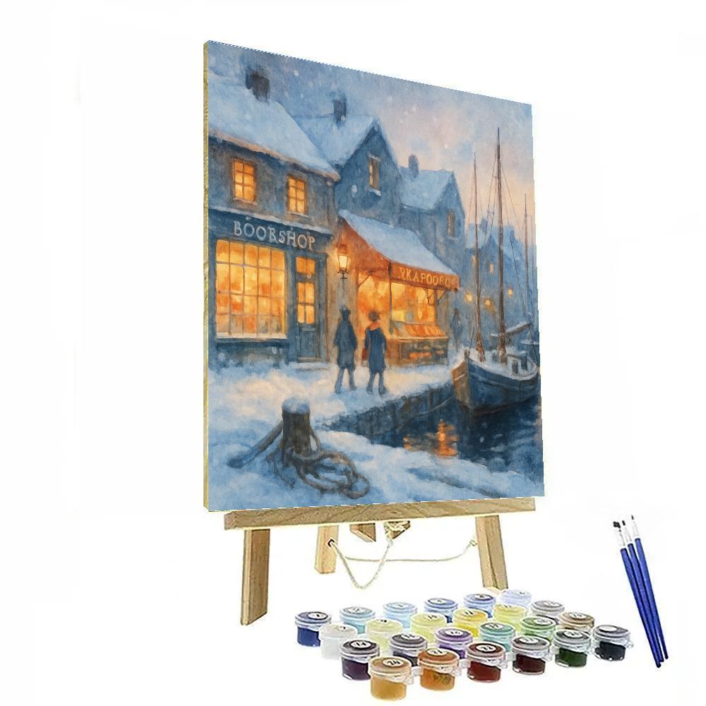 Snow Quiet Along The Harbor Bookshops Painting by numbers kit