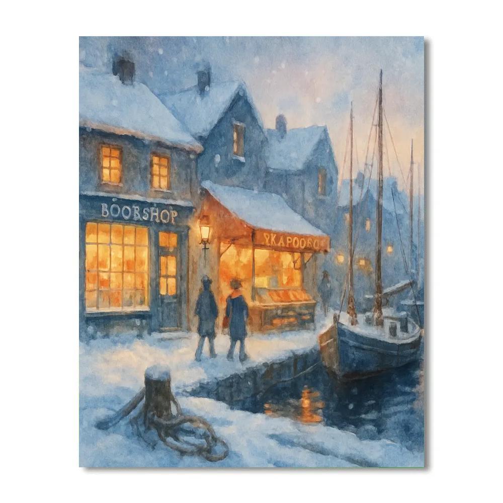 Snow Quiet Along The Harbor Bookshops Painting by numbers kit