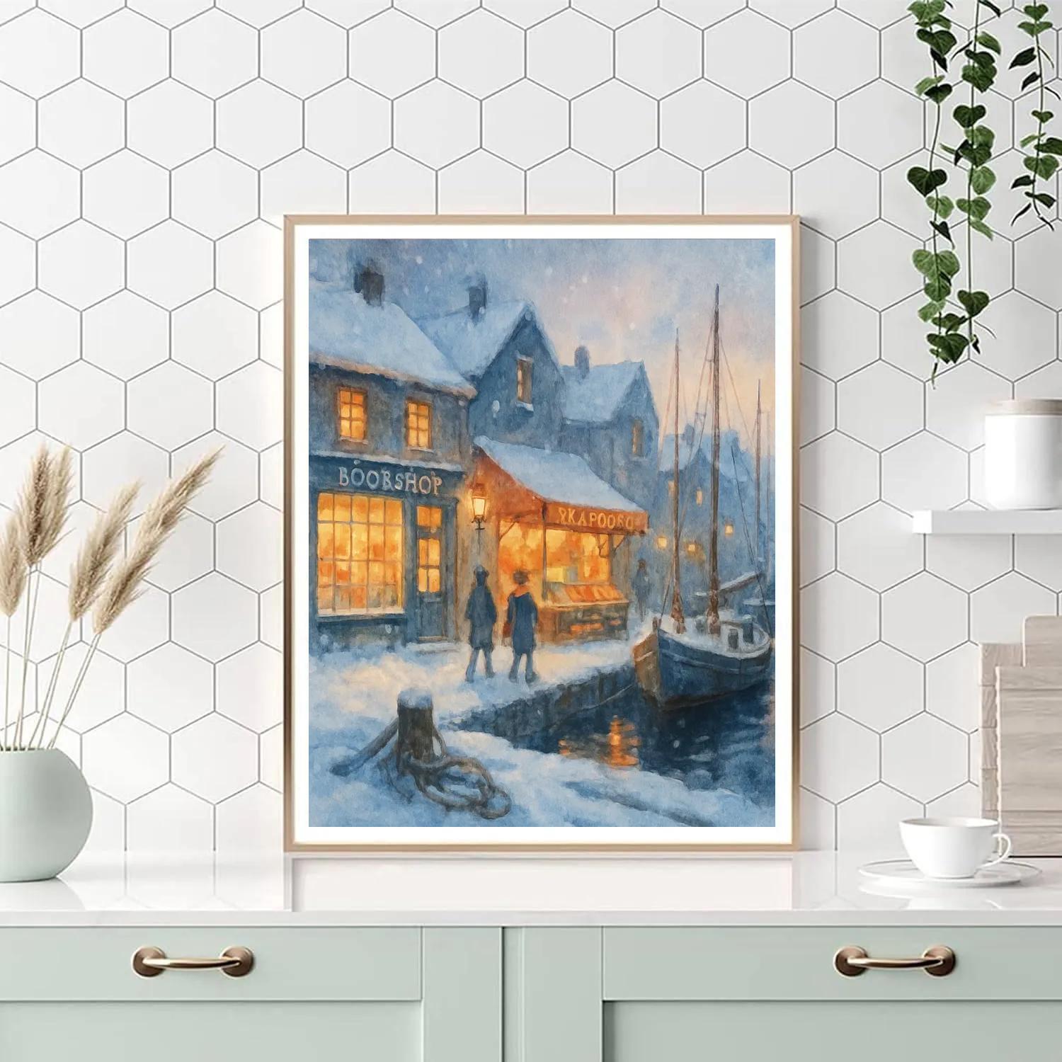 Snow Quiet Along The Harbor Bookshops Painting by numbers kit