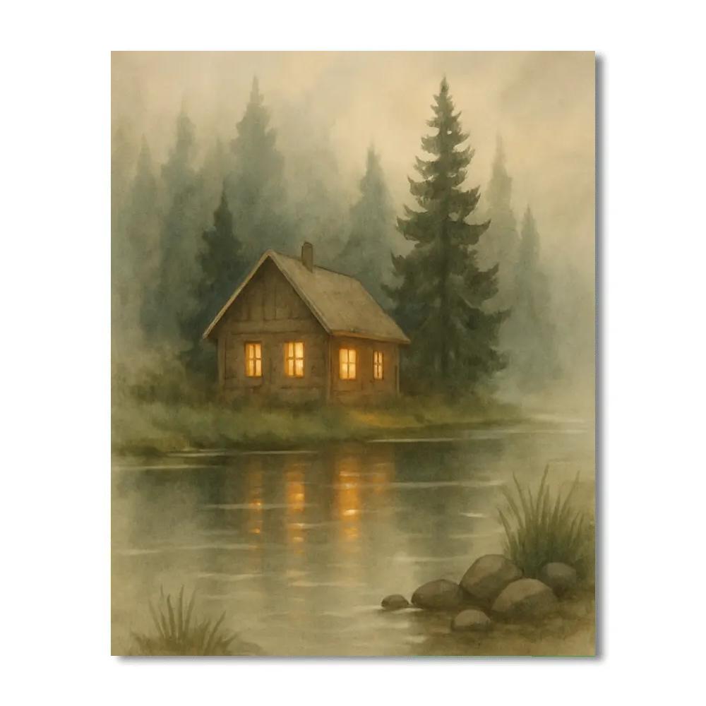 Cabin Windows In Morning Mist Paint by numbers kits