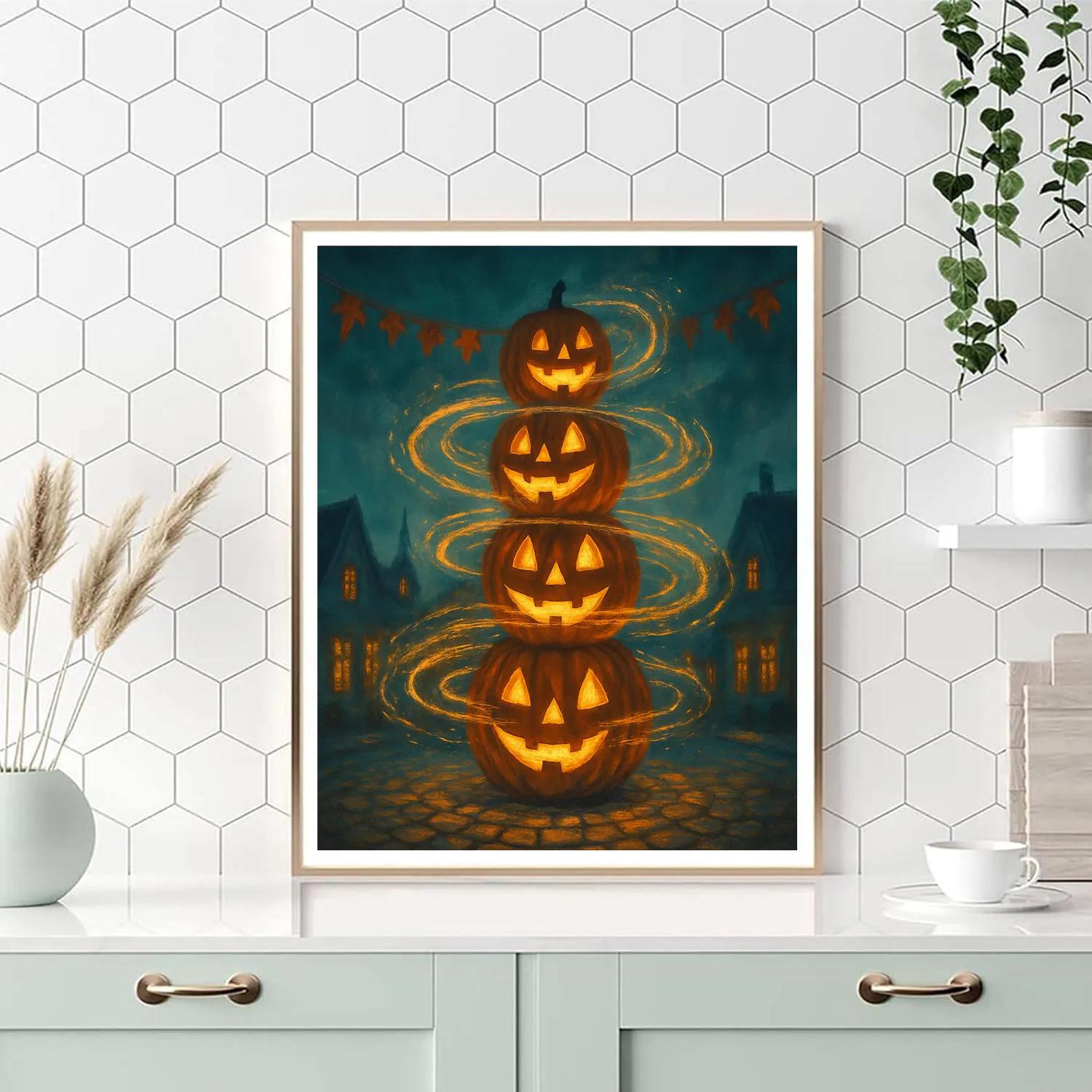 Stacked Jack O Lantern Carousel Glow Painting by numbers kit